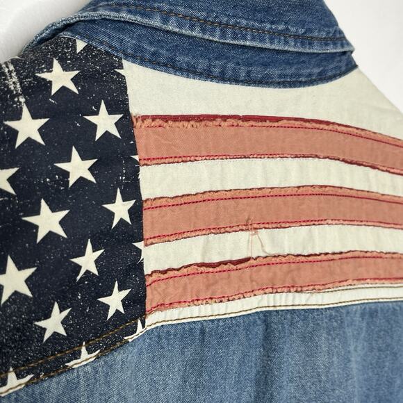 Jeep Spirit Mens Patched Denim Shirt Size M American Flag Patriotic Short Sleeve - Picture 8 of 8